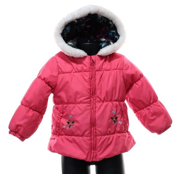 London Fog Other - London Fog Girls Winter Puffer Jacket Coat 3T Pink Floral Hooded Fleece Lined